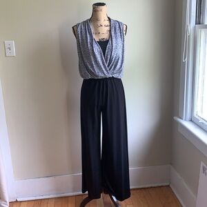 Lord & Taylor black white grey colorblock wide leg Jumpsuit S sleeveless